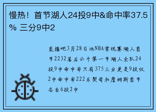慢热！首节湖人24投9中&命中率37.5% 三分9中2
