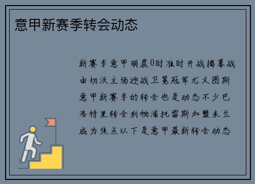 意甲新赛季转会动态